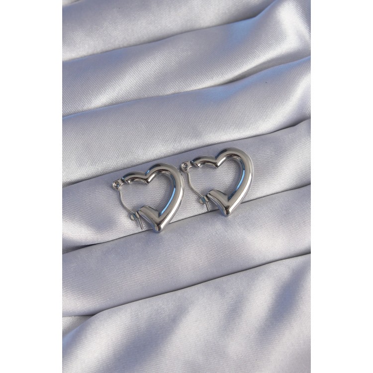 316L Stainless Steel Silver Color Hollow Bubble Heart Earrings - TJ-BKP9037