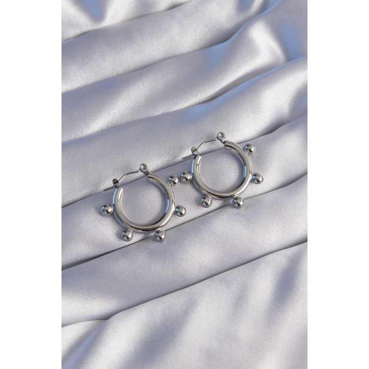 316L Stainless Steel Silver Color Bead Design Oval Earrings - TJ-BKP9043