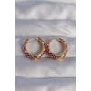 Gold-Tone Red Ethnic Pattern Hoop Earrings - TJ-BKP9074