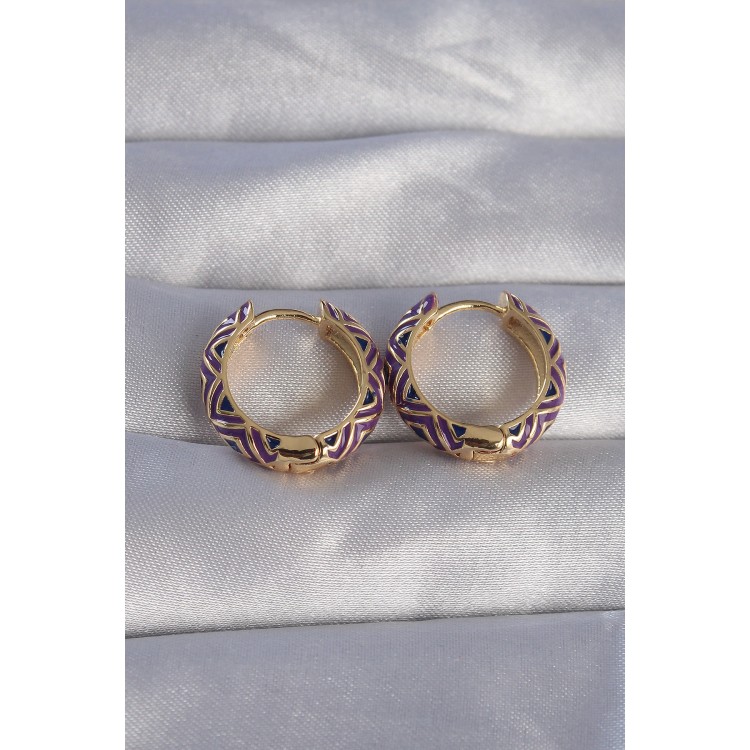 Gold-Colored Rice-Shaped Ethnic Pattern Hoop Earrings - TJ-BKP9076