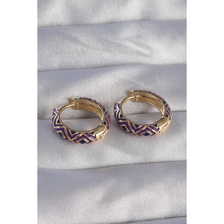 Gold-Colored Rice-Shaped Ethnic Pattern Hoop Earrings - TJ-BKP9076