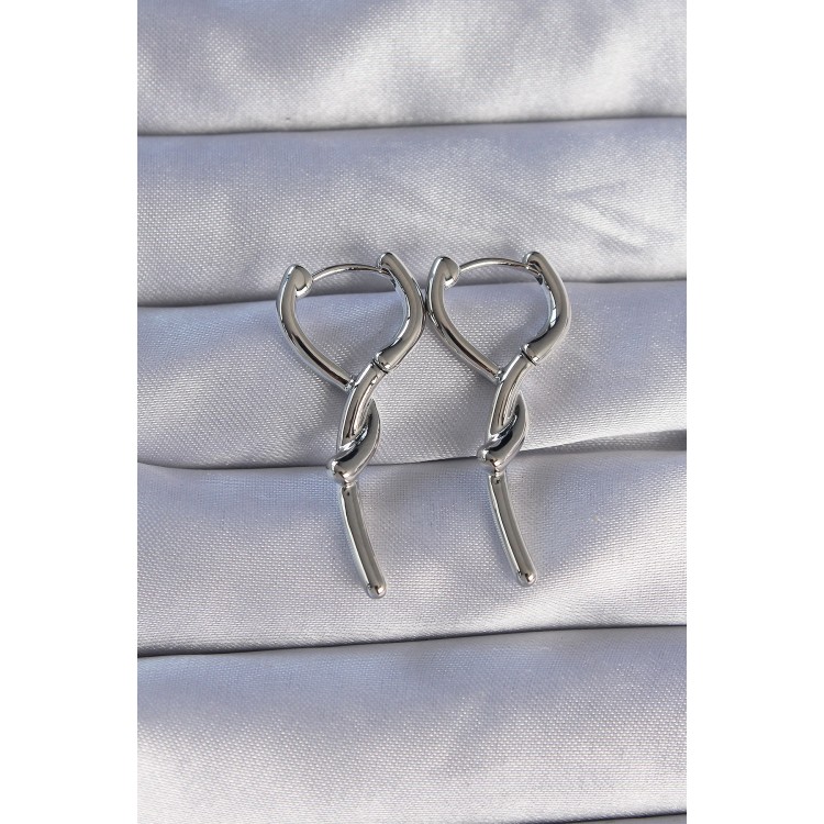 Long Earrings with Spiral Bar Design in Silver-Colored Brass - TJ-BKP9085