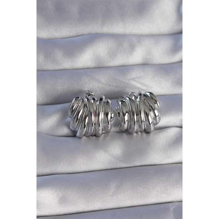 Brushed Silver-Tone Beaded Hoop Earrings - TJ-BKP9088