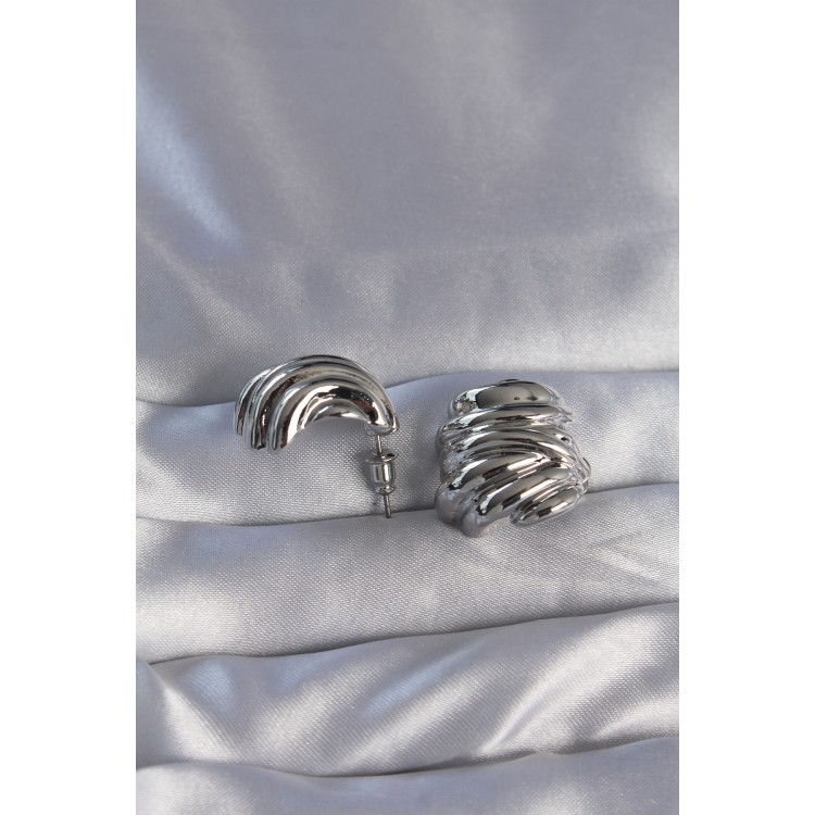 Brushed Silver-Tone Beaded Hoop Earrings - TJ-BKP9088