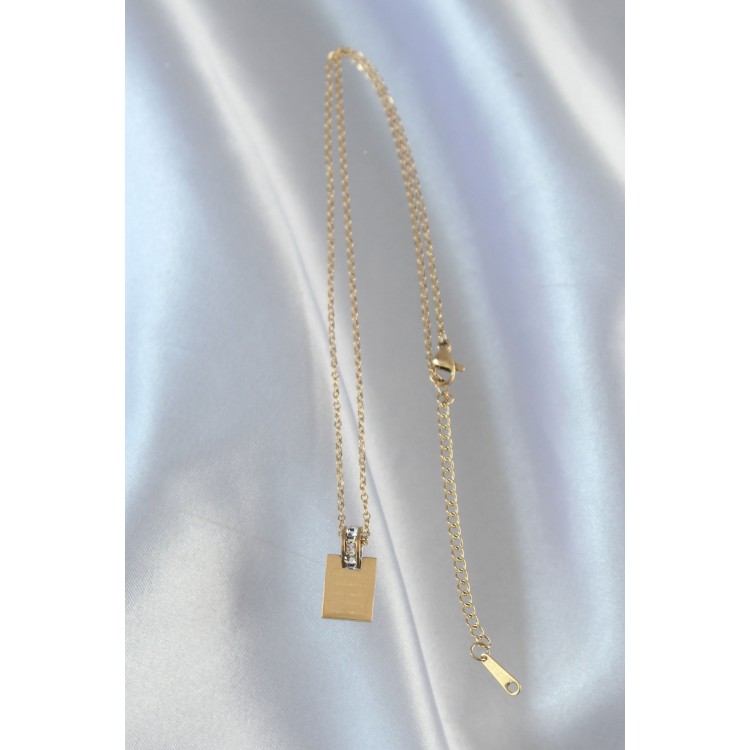 316L Çelik Zincir Gold Renk Zirkon Taşlı Aşk Mektubu Kolye - TJ-BKO8907