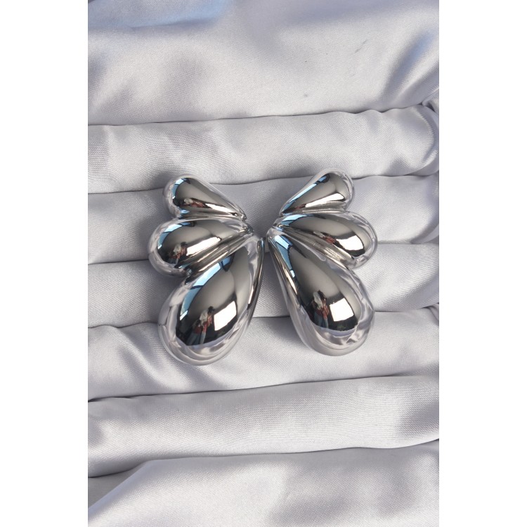 Pirinç Gümüş Renk İri Bombeli Kelebek Küpe - TJ-BKP9112