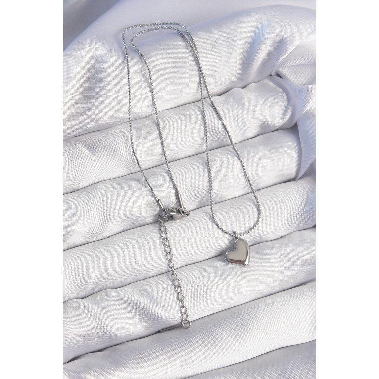 316L Çelik Gümüş Renk Minimal Kalp Tasarımlı Kolye - TJ-BKO8925