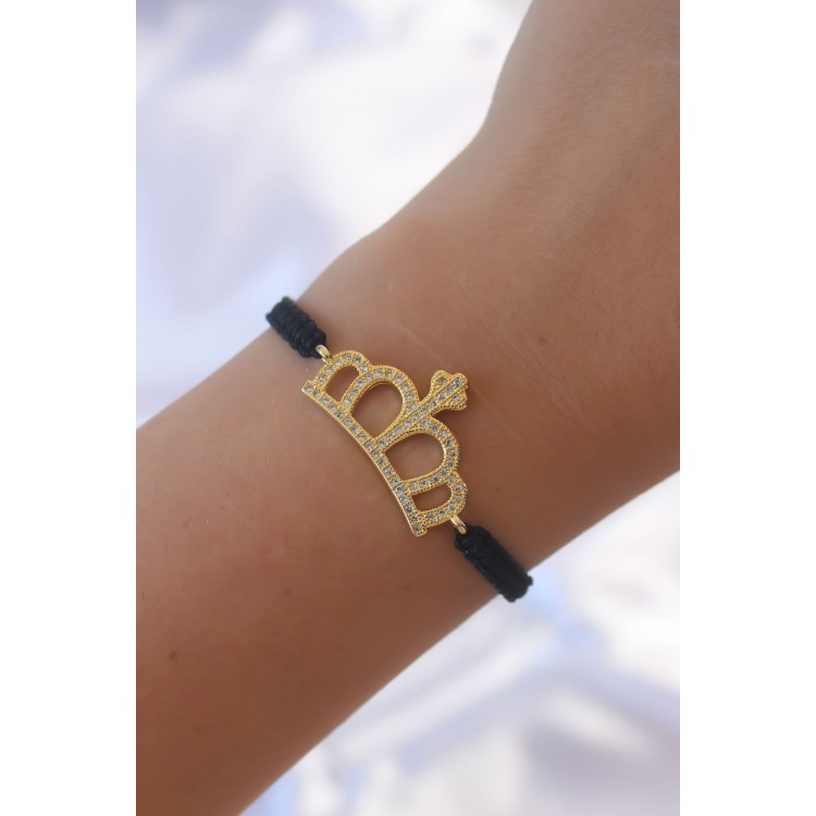 Gold Renk Zirkon Taşlı Taç Figür Makrome Bileklik - TJ-BB6214