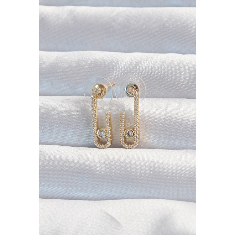 Brass Gold Color Zircon Stone Half Messika Earrings - TJ-BKP9178