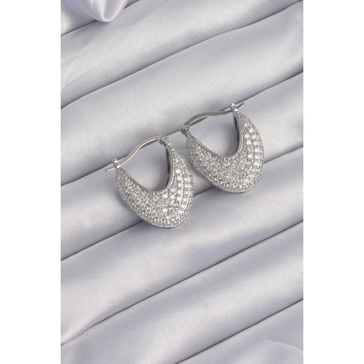 Brass Silver Color Zircon Stone Almond Model Earrings - TJ-BKP9207