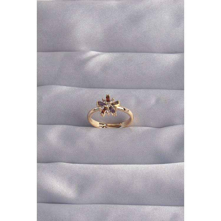 Brass Gold Color Colorful Zircon Stone Adjustable Ring - TJ-BYK3255