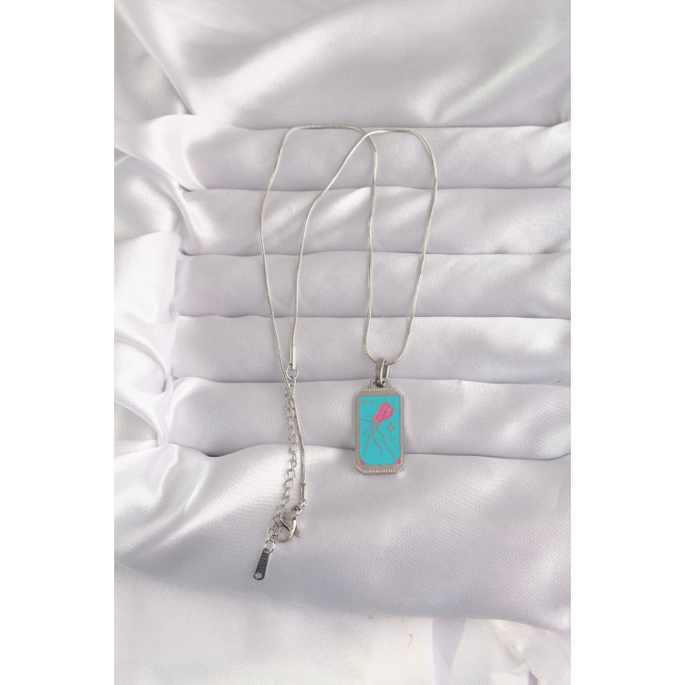 316L Çelik Gümüş Renk Mavi Mineli Tarot Kolye - TJ-BKO9046