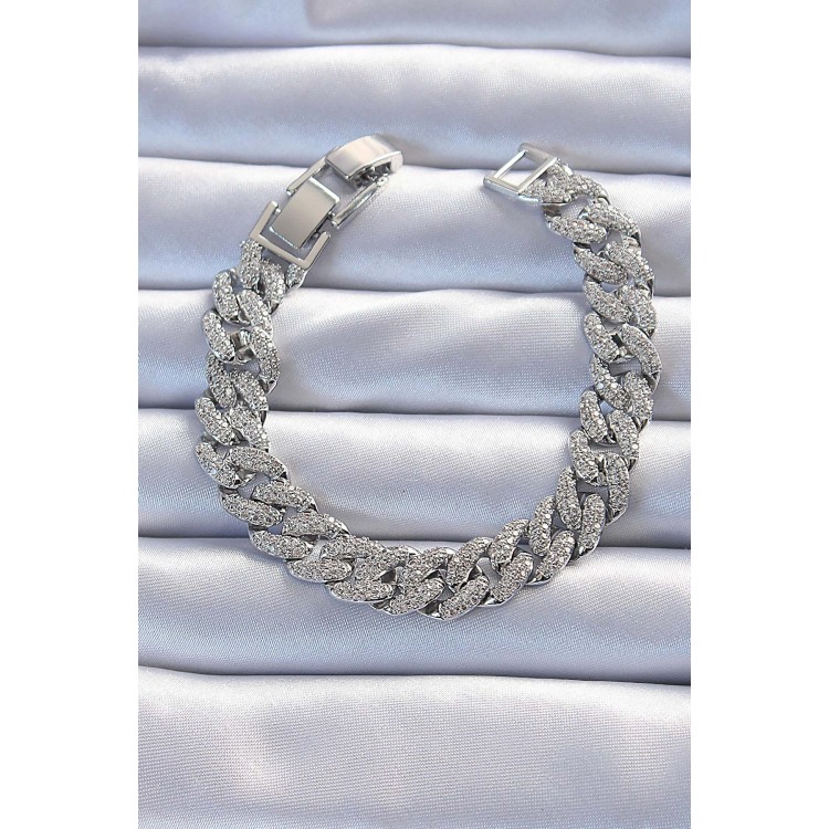 Pirinç Gümüş Renk Zirkon Taşlı Gurmet Bileklik - TJ-BB6324