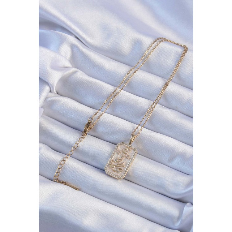 316L Çelik Zincir Altın Renk Zirkon Taşlı Çerçeveli Tarot Kolye - TJ-BKO9243