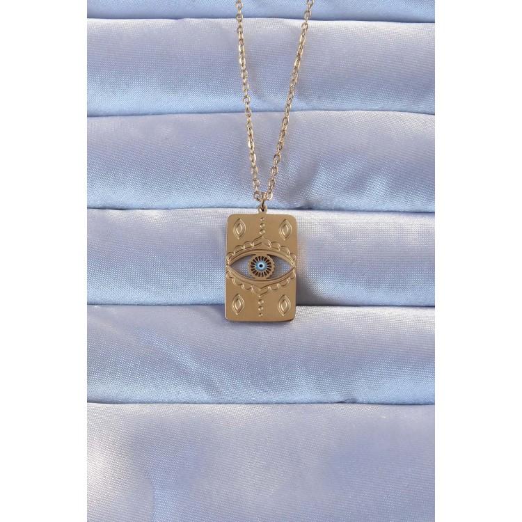 316L Altın Renk İşlemeli Nazarlı Vintage Kolye - TJ-BKO9266 316L Altın Renk İşlemeli Nazarlı Vintage Kolye - TJ-BKO9266