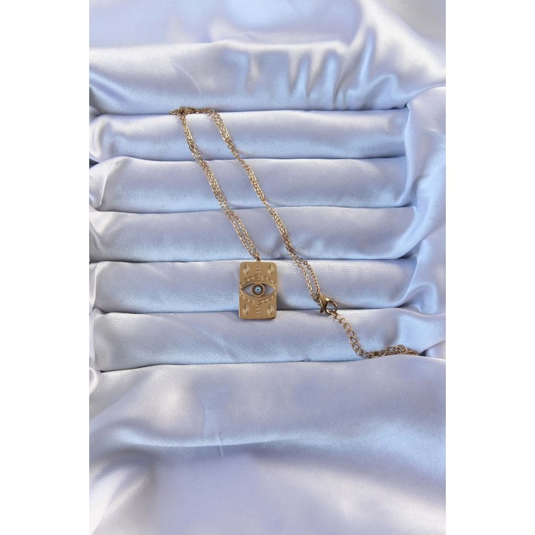 316L Altın Renk İşlemeli Nazarlı Vintage Kolye - TJ-BKO9266 316L Altın Renk İşlemeli Nazarlı Vintage Kolye - TJ-BKO9266