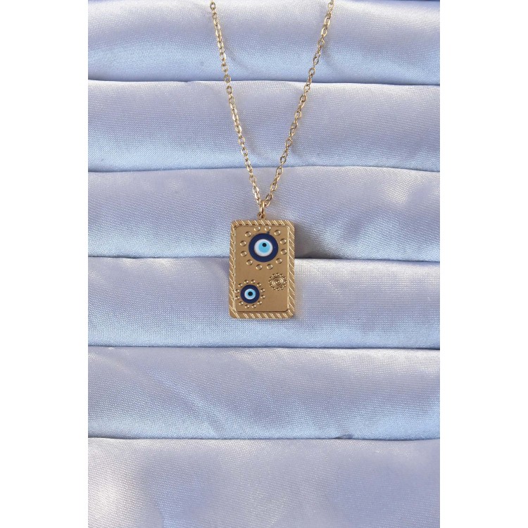 316L Altın Renk İşlemeli Nazarlı Vintage Kolye - TJ-BKO9268 316L Altın Renk İşlemeli Nazarlı Vintage Kolye - TJ-BKO9268