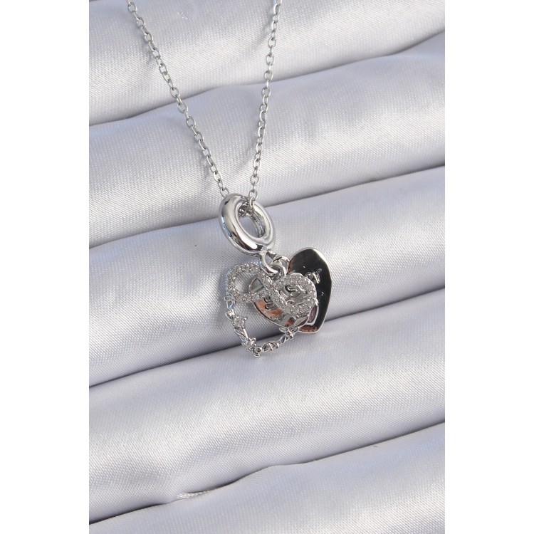 316L Çelik Gümüş Renk Zirkon Taşlı Sonsuzluk Kalp Figür Charm Model Kadın Kolye - TJ-BKO9309