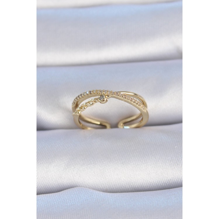 Brass Gold Color Zircon Stone Women's Ring - TJ-BYK3318