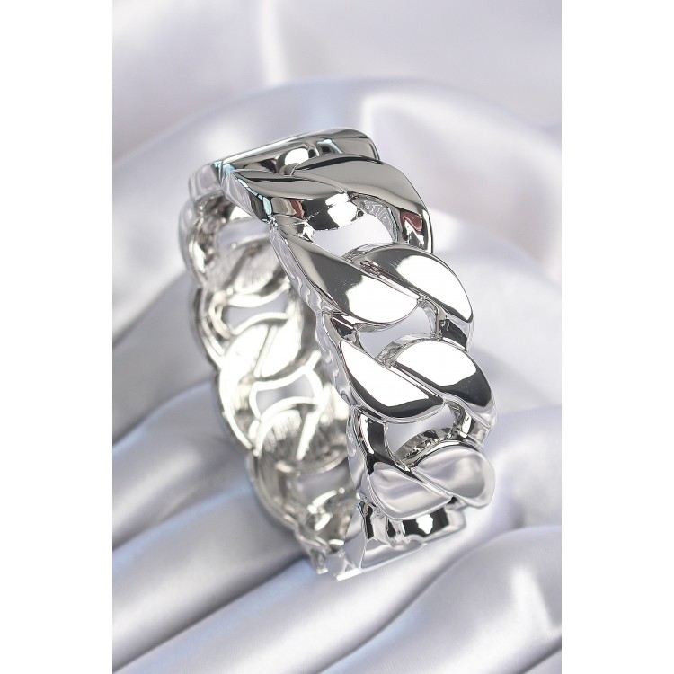 Pirinç Gümüş Renk Zincir Model Kadın Bileklik - TJ-BB6416