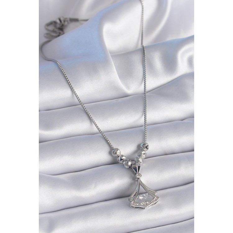 316L Çelik Zincir Gümüş Renk Gingko Yaprağı Model Zirkon Taş Detay Kadın Kolye - TJ-BKO9351