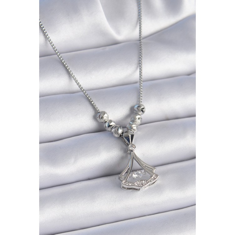 316L Çelik Zincir Gümüş Renk Gingko Yaprağı Model Zirkon Taş Detay Kadın Kolye - TJ-BKO9351