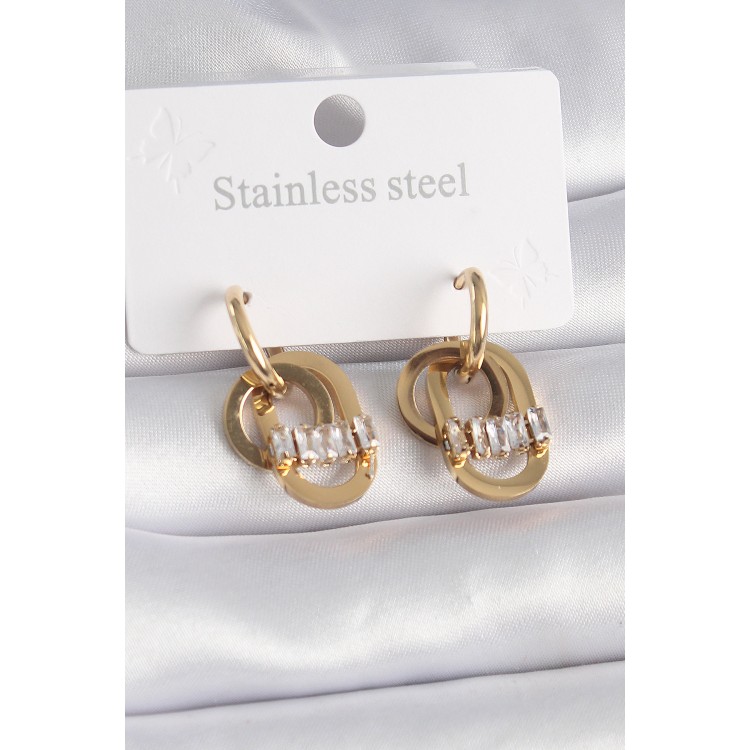 316L Çelik Gold Renk Zirkon Taşlı Halka Model Kadın Küpe - TJ-BKP9571