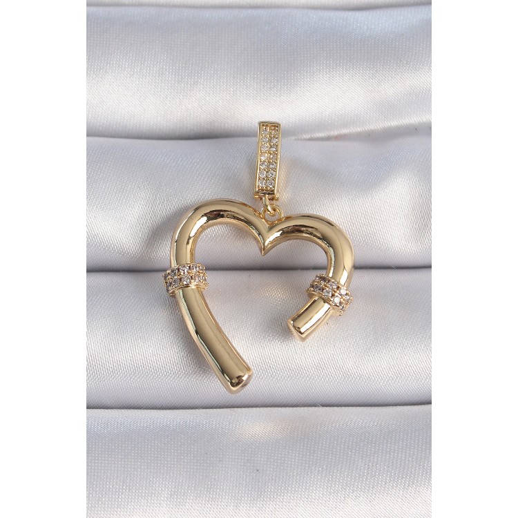 Pirinç Gold Renk Zirkon Taş Detaylı Kalp Figür Ajda Charm - TJ-BC1015