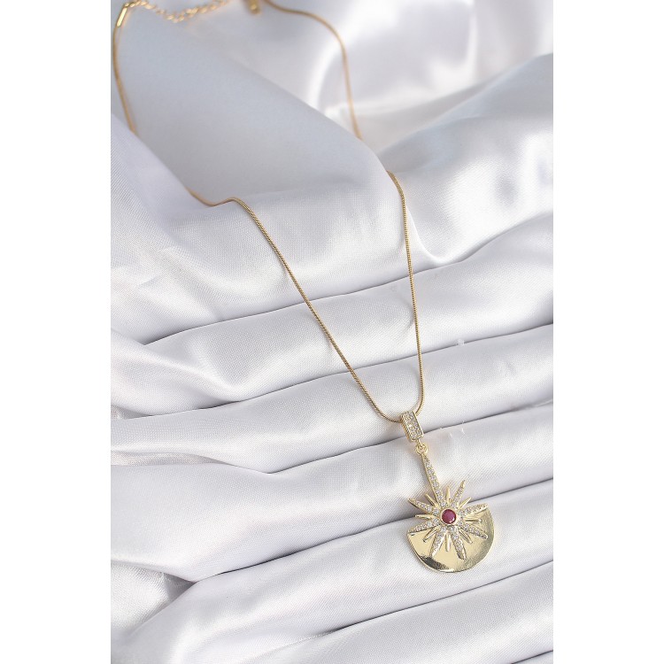 316L Çelik Gold Renk Zirkon Taşlı Yıldız Model Kadın Kolye - TJ-BKO9518