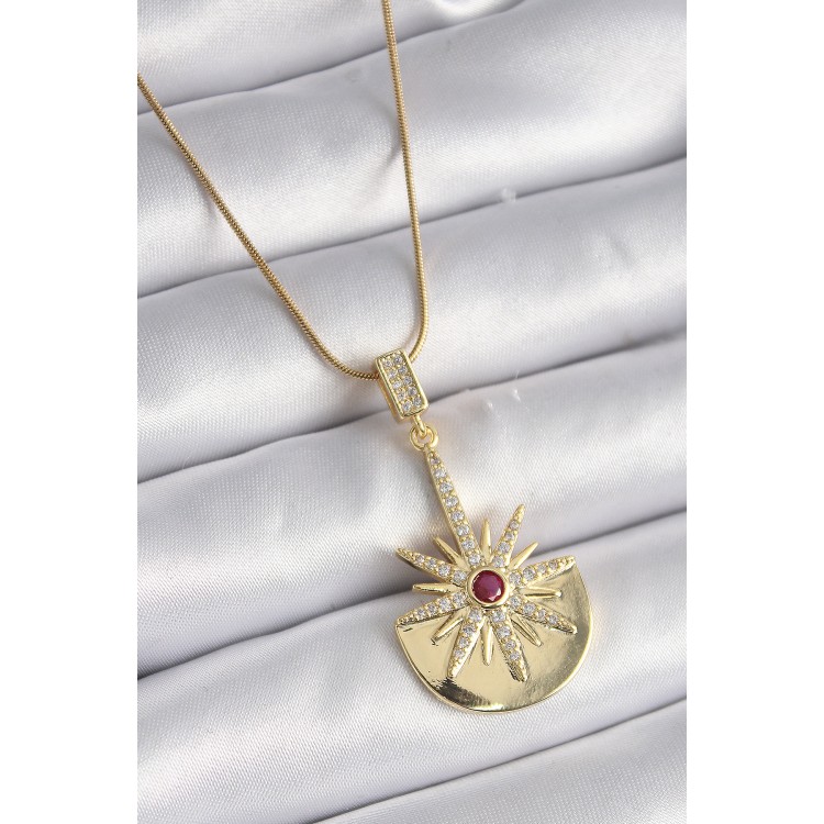 316L Çelik Gold Renk Zirkon Taşlı Yıldız Model Kadın Kolye - TJ-BKO9518