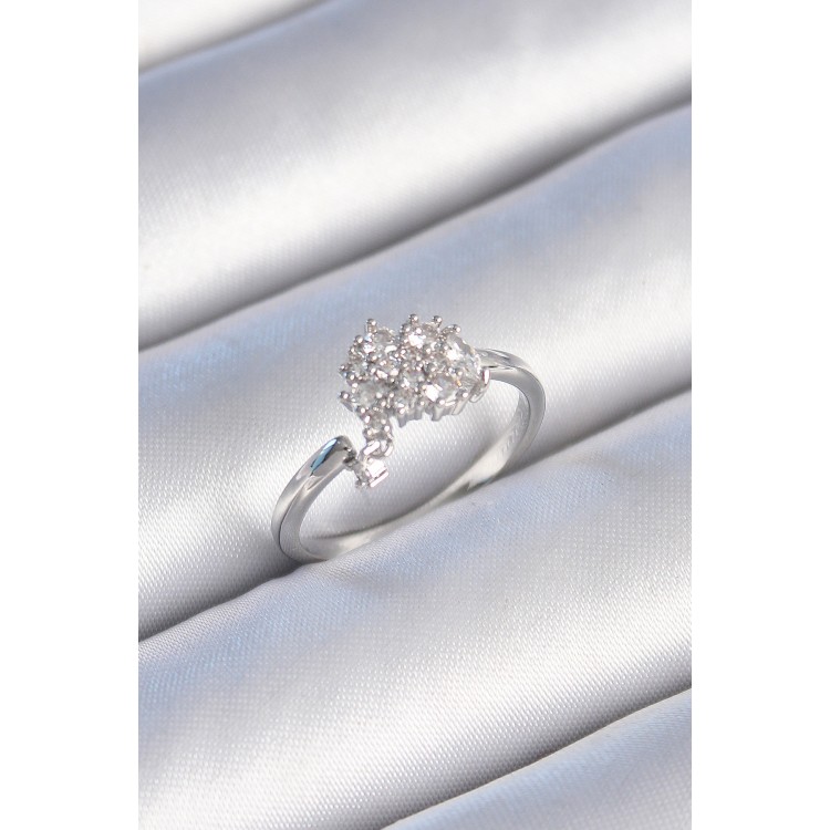 Pirinç Gümüş Renk Zirkon Taşlı Kadın Yüzük - TJ-BYK3443