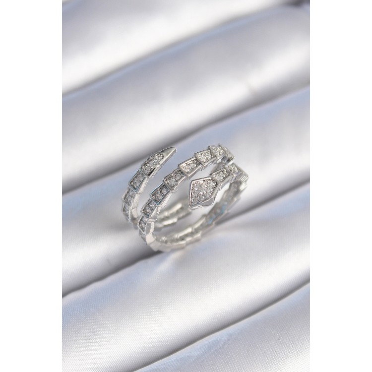 Brass Silver Color Zircon Stone Snake Model Women's Ring - TJ-BYK3475