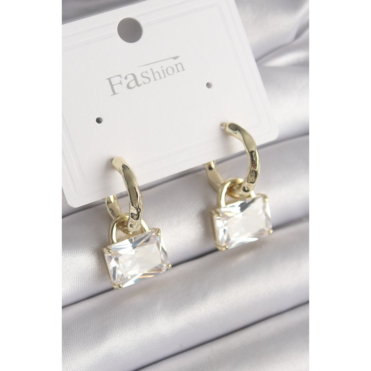 Pirinç Gold Renk Sallantı Zirkon Taşlı Çanta Model Kadın Küpe - TJ-BKP9770