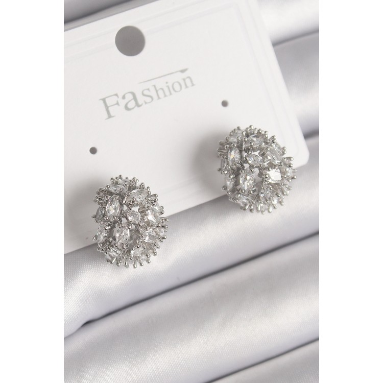 Brass Silver Color Zircon Stone Women's Earrings - TJ-BKP9795