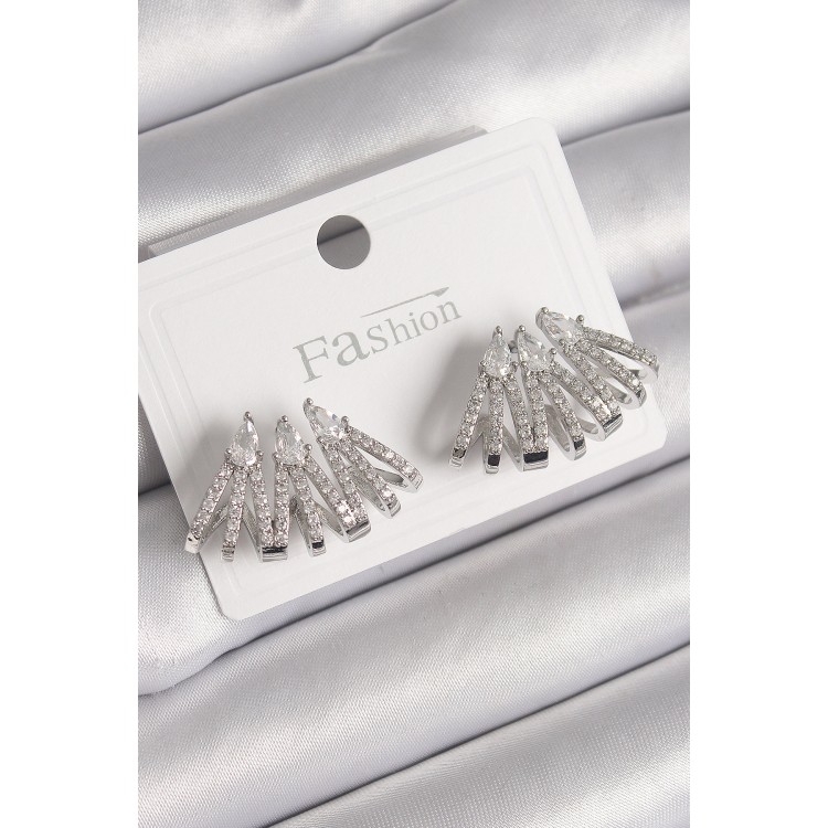 Pirinç Gümüş Renk Zirkon Taşlı Deniz Kabuğu Model Kadın Küpe - TJ-BKP9797