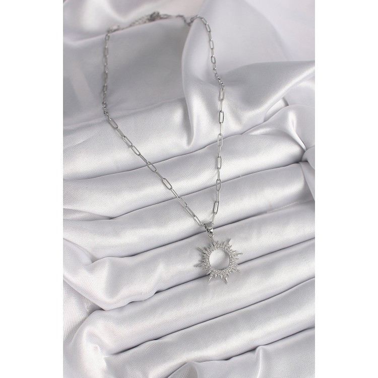316L Steel Silver Color Chain Zircon Stone Sun Model Women's Necklace - TJ-BKO9602