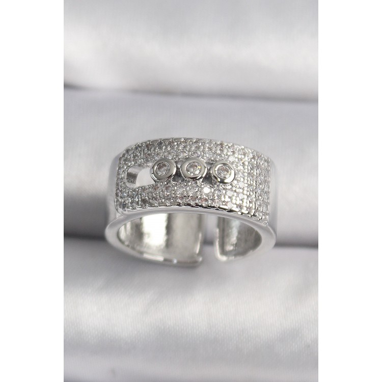 Pirinç Gümüş Renk Zirkon Taşlı Messika Model Kadın Yüzük - TJ-BYK3487