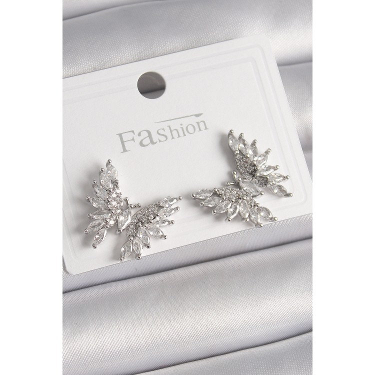 Pirinç Gümüş Renk Zirkon Taşlı Kelebek Model Kadın Küpe - TJ-BKP9908