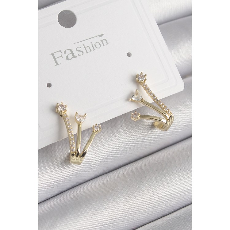 Pirinç Gold Renk Zirkon Taşlı Kadın Küpe - TJ-BKP9963