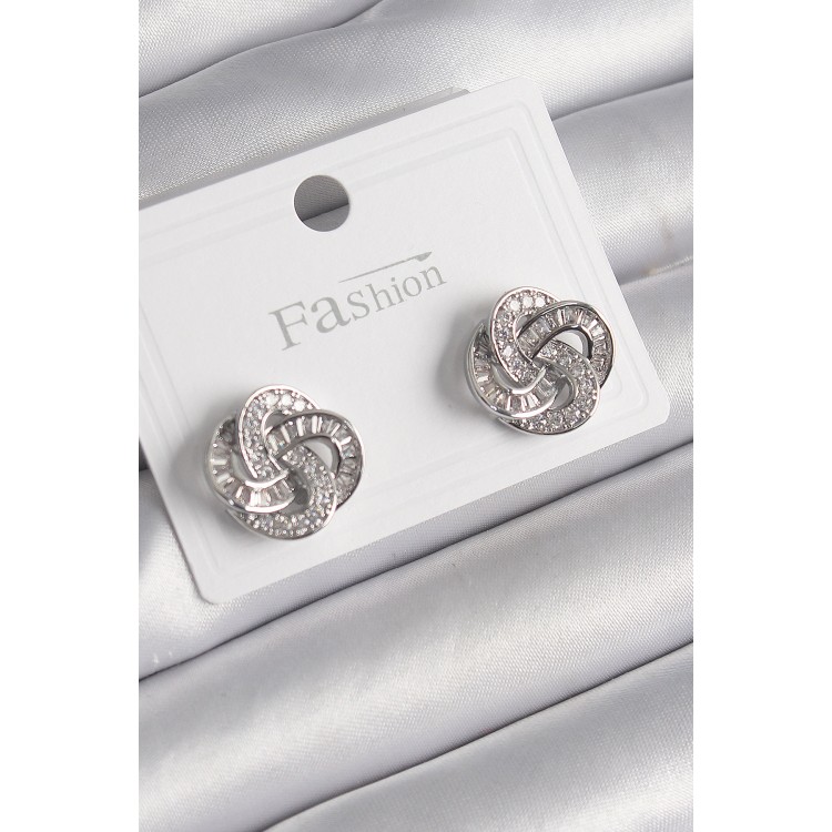 Brass Silver Color Zircon Stone Flower Model Women's Earrings - TJ-BKP9984