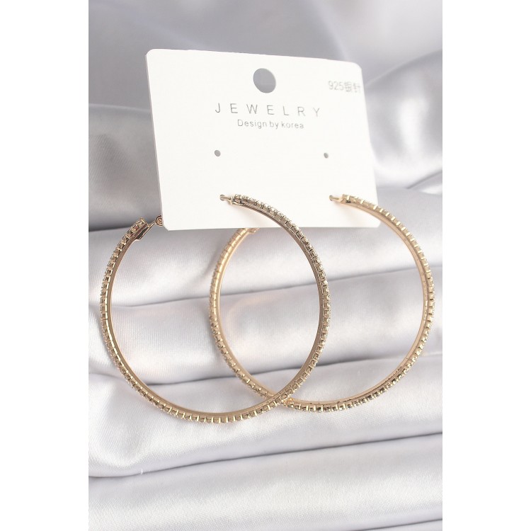 Pirinç Gold Renk Zirkon Taşlı Halka Model Kadın Küpe - TJ-BKP10015