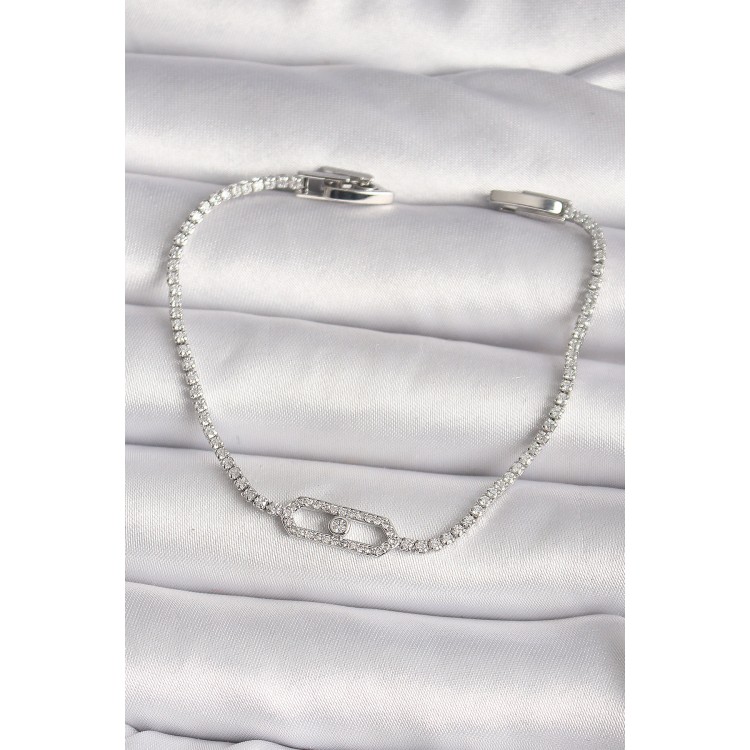 Pirinç Gümüş Renk Zirkon Taşlı Messika Model Kadın Bileklik - TJ-BB6618