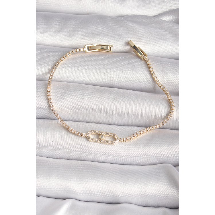 Pirinç Gold Renk Zirkon Taşlı Messika Model Kadın Bileklik - TJ-BB6619