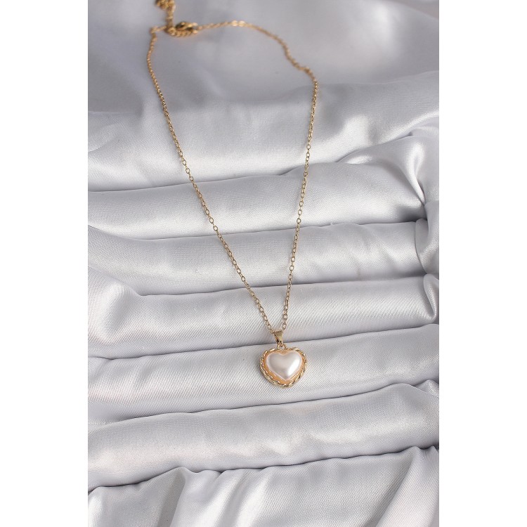 316L Çelik Gold Renk Zincir 3D İnci Kalp Model Kadın Kolye - TJ-BKO9713 316L Çelik Gold Renk Zincir 3D İnci Kalp Model Kadın Kolye - TJ-BKO9713