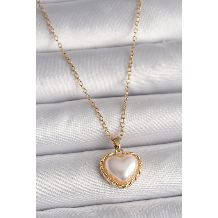 316L Çelik Gold Renk Zincir 3D İnci Kalp Model Kadın Kolye - TJ-BKO9713 316L Çelik Gold Renk Zincir 3D İnci Kalp Model Kadın Kolye - TJ-BKO9713