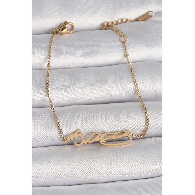 316L Çelik Gold Renk Atatürk İmza Model Kadın Bileklik - TJ-BB6659