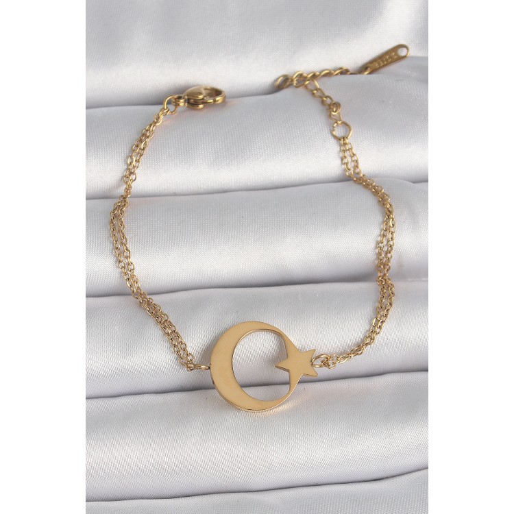 316L Çelik Gold Renk Ay Yıldız Model Kadın Bileklik - TJ-BB6661