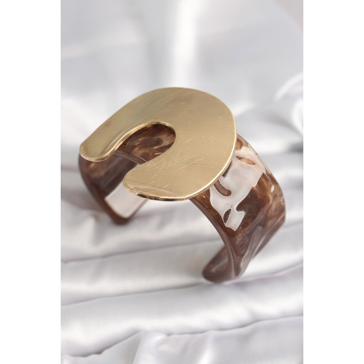 Brown Marble Pattern Acrylic Plastic Gold Horseshoe Model Plate Vintage Women's Bracelet - TJ-BB6678