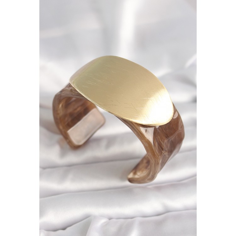 Brown Marble Pattern Acrylic Plastic Gold Oval Plate Model Vintage Women's Bracelet - TJ-BB6684