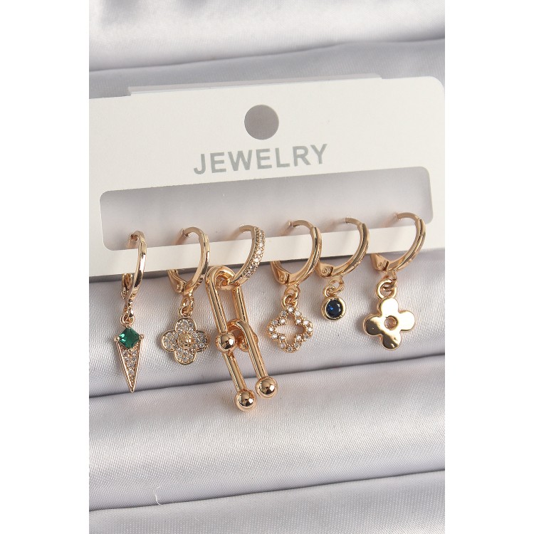 Pirinç Gold Renk Çoklu Figür Kadın Küpe Seti - TJ-BKP10094